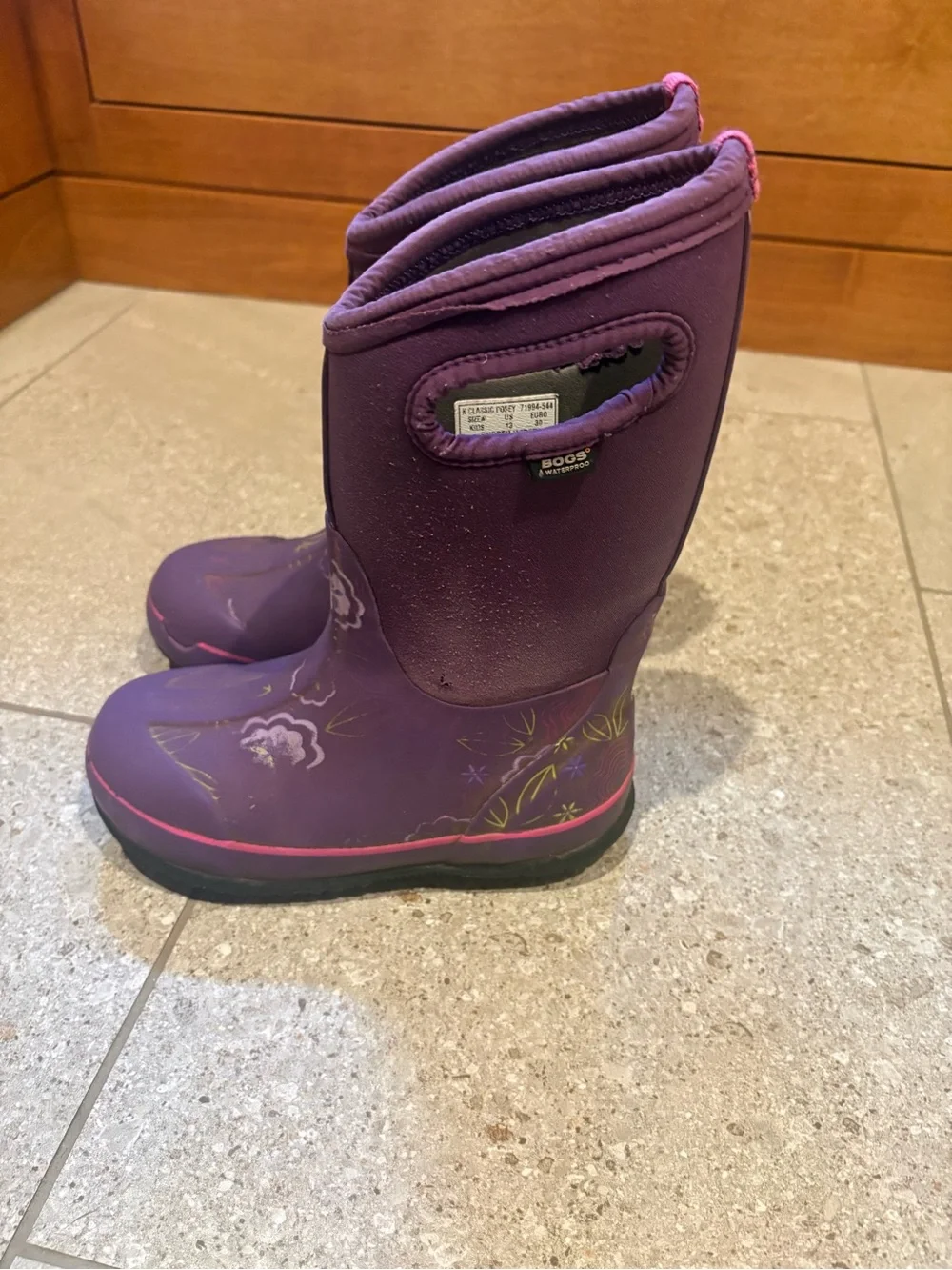 Bogs Purple Kids Floral Waterproof Boots